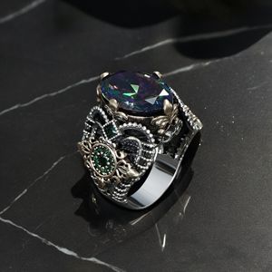 Anillo Azuris de Plata de Ley 925 de Alta Calidad, Estilo Otomano, para Hombre, Joyería de Moda, Piedra Negra Natural, Hecho en Turquía, VALKH1655 - Product Image 3