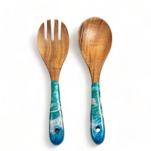 Ensemble de service à salade à poignée NATURELLE Aussi Ensemble d'outils de cuisine en bois de manguier d'acacia naturel disponible Fabriqué en Inde - Product Image 5