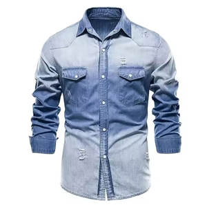 Chemise en jean pour homme, coupe ajustée, chemise décontractée pour tous les jours, chemise en jean à boutons pour homme, chemise tendance pour l'extérieur - Product Image 1