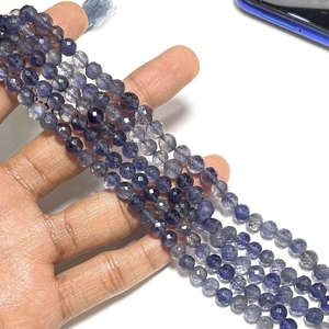 Cuentas de piedras preciosas de forma redonda facetadas de iolita Natural de 5-6,5 MM al por mayor Color azul para la fabricación de joyas - Product Image 2