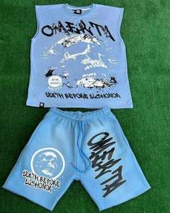 Men's High Quality Cotton Tank Top <b>Shorts</b> Set Top Selling New Design for Outdoor Street wear Fashion Wear Custom Printed Design - Product Image 2