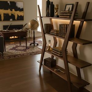 Handcrafted Z Shape <b>Solid</b> <b>Wood</b> <b>Bookcase</b> With Modern Multi Shelf Display Elegant Wooden Storage Bookshelf Suitable For Home - Product Image 3