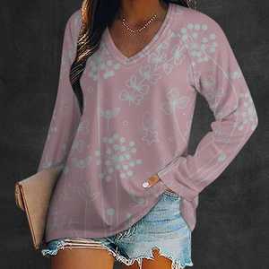 Blusa Túnica Ligera y Cómoda con Cuello en V para Mujer, Estilo Bohemio, Estampado, Manga Larga, Encaje Dulce, Técnica de Teñido Natural - Product Image 6