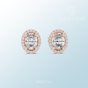 Certified IGI oval cluster diamond <b>stud</b> <b>earrings</b> VS F color clarity near colorless premium diamond cluster <b>studs</b> - Product Image 3