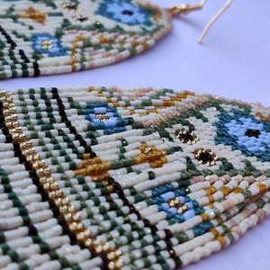 Boho <b>bead</b> earrings with <b>turquoise</b> design andy cascading fringe, unique jewelry gift - Product Image 1