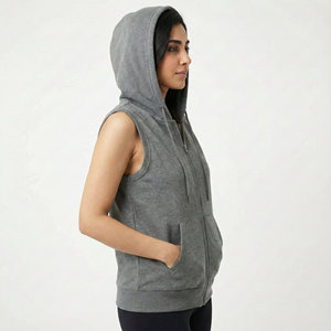 Vêtements de sport pour femmes sur mesure, sweats à capuche sans manches, fermeture éclair, coton premium, entraînement en salle de sport, coupe musclée, prix de gros OEM, veste à capuche - Product Image 2