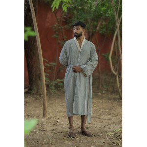 Men's Striped Cotton Kimono <b>Robe</b> Lightweight Long Sleepwear Pockets Soft Breathable Spa <b>Beach</b> Resort Cover Home Wear One Size - Product Image 2