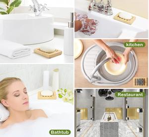 Jabonera de madera de bambú, autodrenante, barra de jabón respetuosa con el medio ambiente para ducha, esponjas de jabón, depurador utilizado en cocinas - Product Image 4