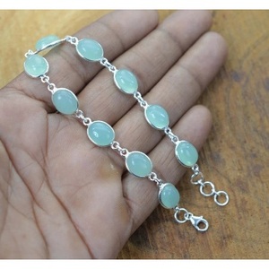 Pulsera de Plata de Ley 925 con Gema de Calcedonia Aqua - Product Image 2