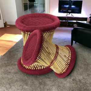 Tabouret en bambou traditionnel indien fait à la main Mudda rouge pour manger en plein air hôtel parc Antique Design Style os incrustation Console - Product Image 6