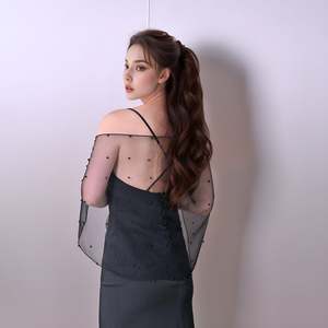 Bridella VG86-B <b>Ethnic</b> <b>Scarf</b> <b>Shawl</b> Black Pearl Mesh Soft Drape Warm Wrap Alluring Traditional Accessory for Weddings Proms - Product Image 4