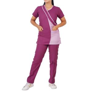 Ensemble de blouses médicales élégantes violettes pour femmes uniformes d'hôpital extensibles en polyester confortables avec tissu en toile pour chemise et pantalon en dentelle - Product Image 2