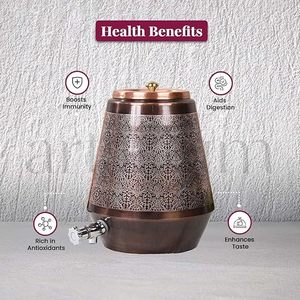 ตู้กดน้ำทำจากทองแดงพิมพ์ลายทำมือที่เก็บน้ำอายุรเวทสำหรับใช้ในชีวิตประจำวันการออกแบบที่หรูหราสำหรับการให้ความชุ่มชื้นที่ดีต่อสุขภาพ - Product Image 5