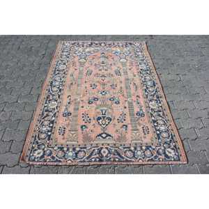 Alfombra Vintage de 4.3x6 pies (130x182 cm), Alfombra Turca Azul Abstracta - Product Image 1