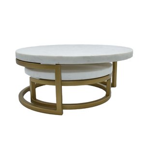 Ensemble de 2 présentoirs à gâteaux en métal avec dessus en MDF blanc pour la décoration intérieure Table de service imbriquée décorative - Product Image 5