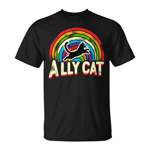 Ally Cat LGBT Pride Cat T-Shirt Design arc-en-ciel noir unisexe taille adulte - Product Image 2