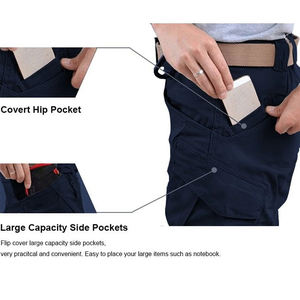 กางเกงคาร์โก้ผู้ชายแบบมีกระเป๋าเอียงระบายอากาศได้ดีมีกระเป๋าทรงยาวถึงเข่าสีฟ้ากรมท่า - Product Image 4