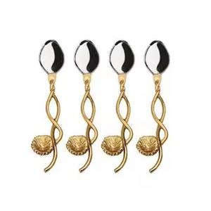 Brindille ronde avec feuilles Design poignée dorée argent miroir poli ensemble de cuillères à café cuillère en acier inoxydable ensemble de couverts - Product Image 3