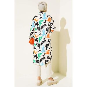 Mixed Pattern Hidden Button Shirt <b>Stone</b> - Product Image 4