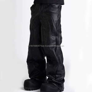 Pantalones Cargo de Cuero PU para Hombre, Negros, Holgados, de Cintura Alta, con Cierre de Cremallera, Estilo Desestructurado, Oversize, Streetwear, Hip Hop - Product Image 3