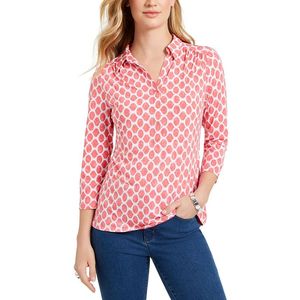 Maglia Polo Casual da Donna Charter Club Rosa a Maniche 3/4, Vestibilità Slim, in Maglia Traspirante con Logo, Taglia Media - Product Image 1