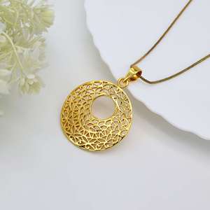 <b>Boho</b> Filigree Round Pendant Brass <b>Necklace</b> Women 18k Gold Plated Floral Design Wholesale - Product Image 6