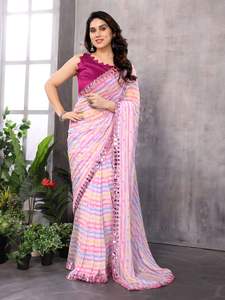 คอลเลกชันผ้าจอร์เจียแบบชิโบริของแท้พร้อมกระจก Saree ใหม่ล่าสุด - Product Image 4