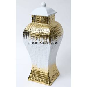 Alta calidad estándar Metal hecho chapado en oro Rosa Flores diseñador aspecto atractivo Color blanco esmalte acabado jengibre tarro suministro - Product Image 2