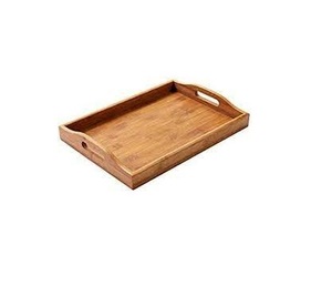 Bandeja de servicio personalizable de madera de bambú y metal de hierro, diseño de doble oreja para Hotel y comedor en casa, comida, té/café, uso en la cocina - Product Image 1