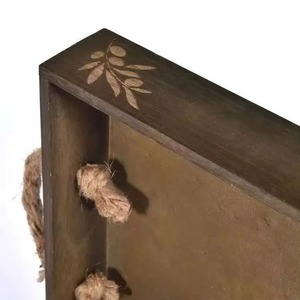 Plateau de service en bois avec poignées en corde Plateau fait main rustique pour thé Snack et café pour cuisine Table à manger et décoration intérieure - Product Image 2