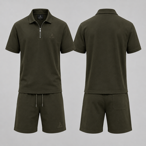 Polo Premium Verde Oliva con Cierre de Cremallera, para Hombre, de Algodón Piqué, de Lujo, Bordado, OEM, ODM, Ropa de Golf Personalizada de Fábrica - Product Image 5