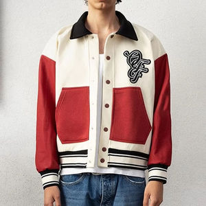 แจ็กเก็ตหนัง PU สำหรับผู้ชายปรับแต่งได้เสื้อโค้ทบอมเบอร์พิมพ์ลายตัวอักษรแนวสตรีทสองชั้นสำหรับฤดูใบไม้ผลิ - Product Image 1