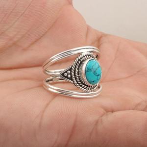 Excelente sólido 925 plateado plata esterlina Natural turquesa pera bisel ajuste 7x9mm anillo hecho a mano joyería de moda para mujeres - Product Image 6