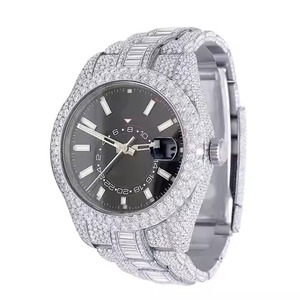 Reloj de diamante VVS Moissanite de alta calidad helado brillante hecho a mano diamante Real joyería de Hip Hop Cristal de acero Japón con fecha - Product Image 1