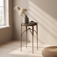 Table d'appoint ronde en fer et marbre bronze antique, table d'appoint décorative en métal, table de chevet, table occasionnelle, vente en gros