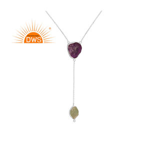 Collar con colgante de gota larga de piedras preciosas de amatista y fluorita Natural de Plata de Ley 925, joyería para mujer, regalo para ella - Product Image 1