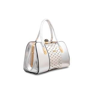 Bolso de mano de lujo plateado P35838, bolso de mano cuadrado elegante con diamantes de imitación de cristal, forro acrílico, cadena, decoración, estilo de noche - Product Image 2