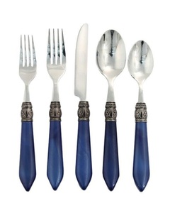 Juego de cubiertos de acero inoxidable con mango de incrustaciones de hueso Mango de incrustaciones de plata y hueso hecho a mano Cuchara de cubiertos de acero espejado - Product Image 2