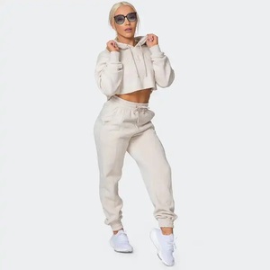 Conjunto de Sudadera Corta Oversize Gris y Pantalones Acampanados para Mujer, Chándal de Dos Piezas para Descansar, Traje Deportivo para Damas al por Mayor - Product Image 3