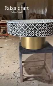 Handmade Minimalist Style Black Coffee <b>Table</b> <b>with</b> Unique Sunburst Pattern Bone Inlay <b>stools</b> Design by Faizacraft - Product Image 2