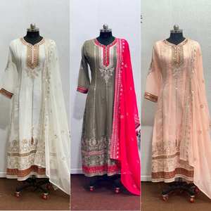 Couleur pêche claire la plus vendue en fausse georgette avec séquence de broderie à Diwali, mariages, festival et fêtes pour robe - Product Image 5