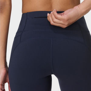 Véritable short de gym taille haute sans couture Navy Pink Trim Custom Active Training Workout Compression Shorts Elastic Waist Side - Product Image 4