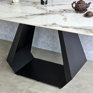 Table à manger moderne en marbre 160x90cm assemblée avec plateau en céramique de haute qualité et pieds en fer (BA68184) - Product Image 4