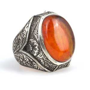 Anillo de Plata de Ley 925 para Hombre con Piedra de Ámbar Ovalada Natural, Diseño Geométrico de Ojo Hecho a Mano - Product Image 3