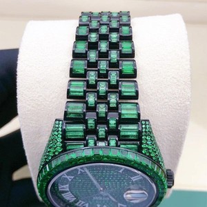Reloj de Pulsera de Lujo con Diamantes de Imitación VVS Moissanite, Estilo Baguette Verde, Acero Inoxidable, Automático, Personalizado, Estilo Hip Hop para Hombre - Product Image 3