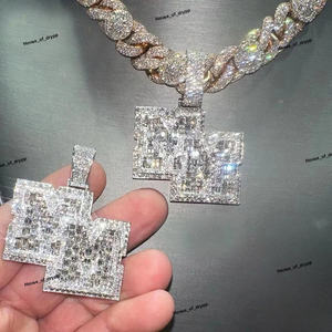 Pendentif Lettre Personnalisé avec Chaîne Cubaine Sertie de Diamants, Argent 925, Effet Moissanite, Collier Hip Hop, Cadeau pour Lui - Product Image 4