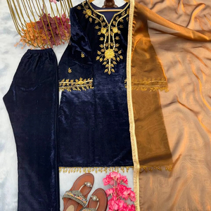 Latest Designer Pure Viscose Velvet Embroidery <b>Kurti</b> Set by FabZone - Product Image 1