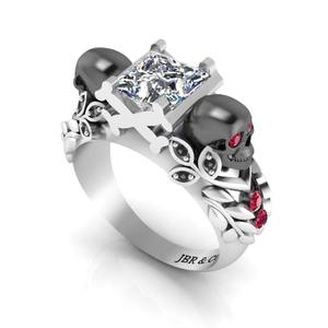 Anillo de compromiso con diseño de calavera de Plata de Ley 925 con diamante de princesa de moda para mujer a precio mayorista anillo de moda de lujo - Product Image 2