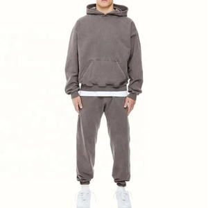 Vente en gros de sweats à capuche délavés à l'acide pour hommes, ensemble de pantalons de survêtement écologiques, nouveau design vintage, survêtements d'hiver - Product Image 6