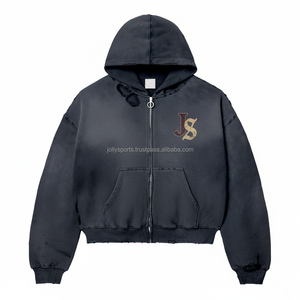 Heavyweight 365 GSM Fleece Zipper Hoodie Tela de algodón de primera calidad Impreso personalizado Logotipo bordado Unisex Style Basics Zipper Hoodie - Product Image 1